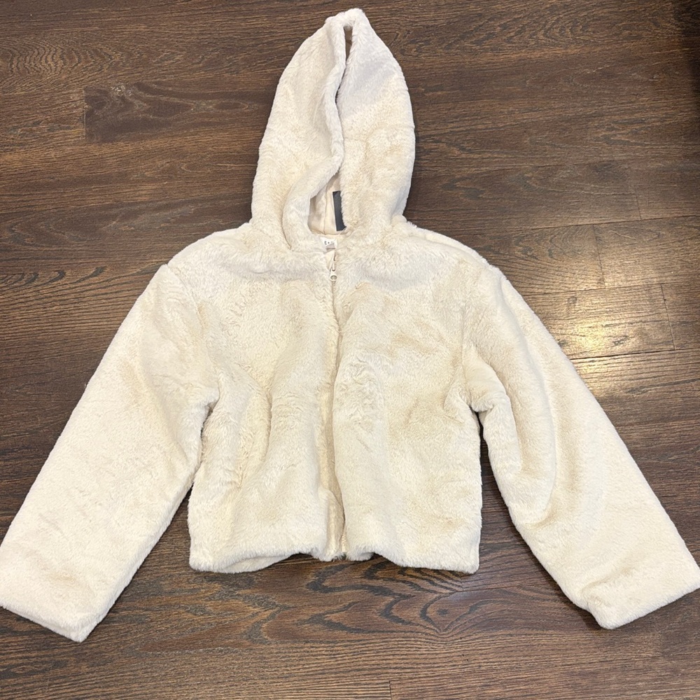 NWT GAP Girl’s Cream Hooded Faux Fur Puffer Jacket Size XL